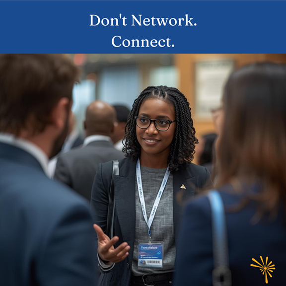 Fundraisers talking with funders at a conference