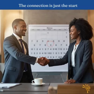 fundraiser shaking hands with a funder